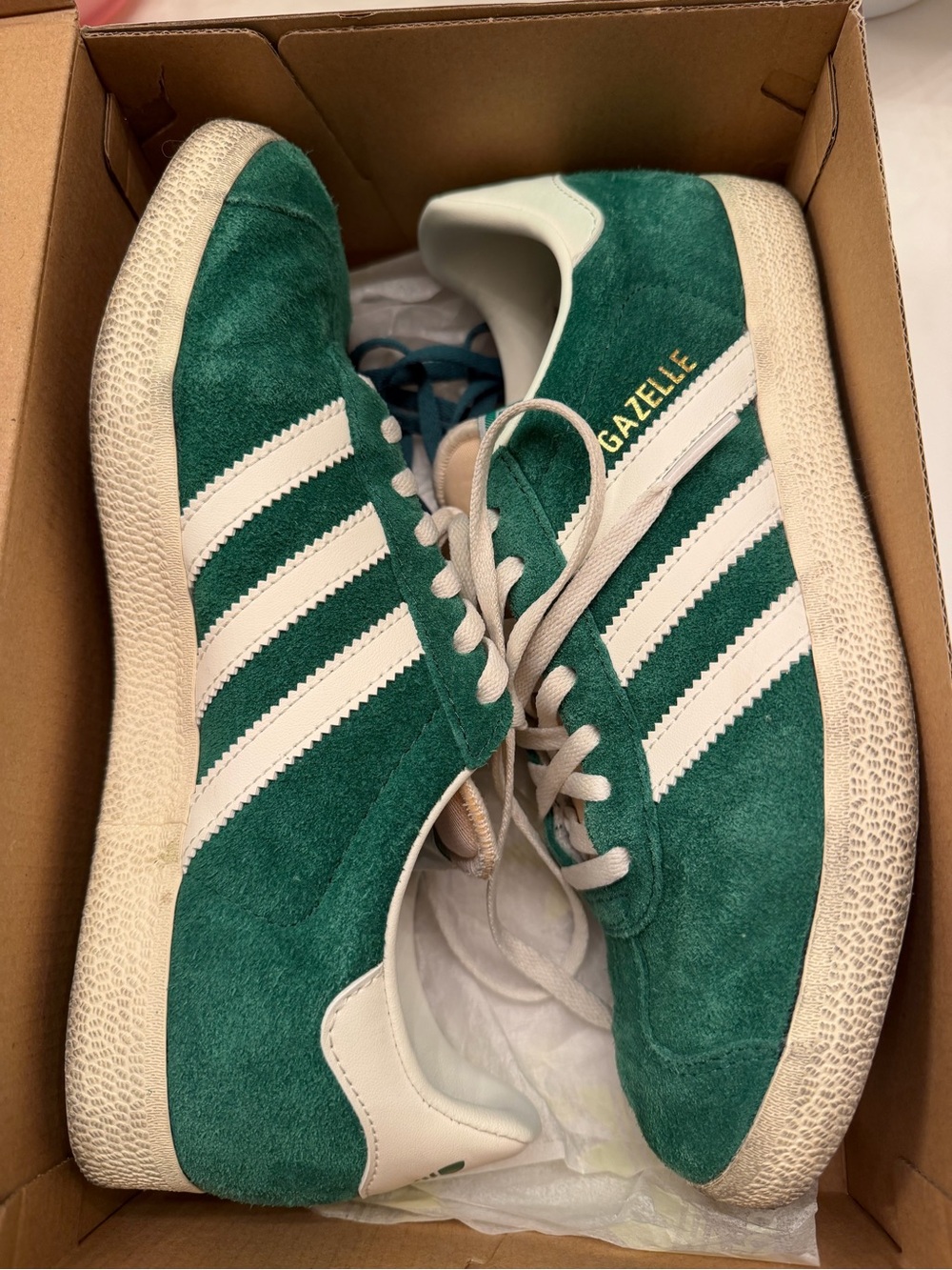 adidas Gazelle Green Suede Sneakers with White Stripes